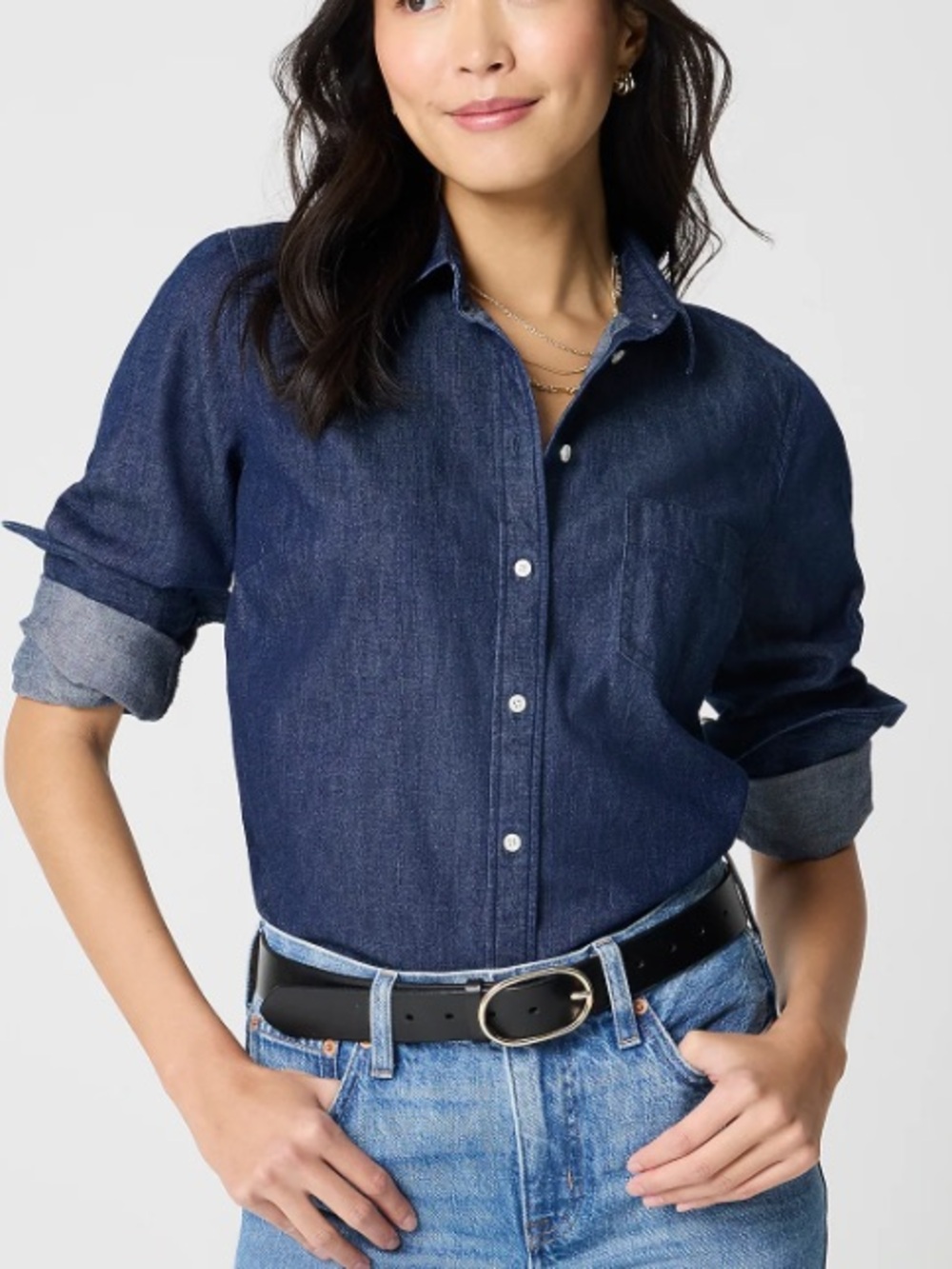 J. Crew Dark Blue Denim Chambray Button-Down Shirt size large